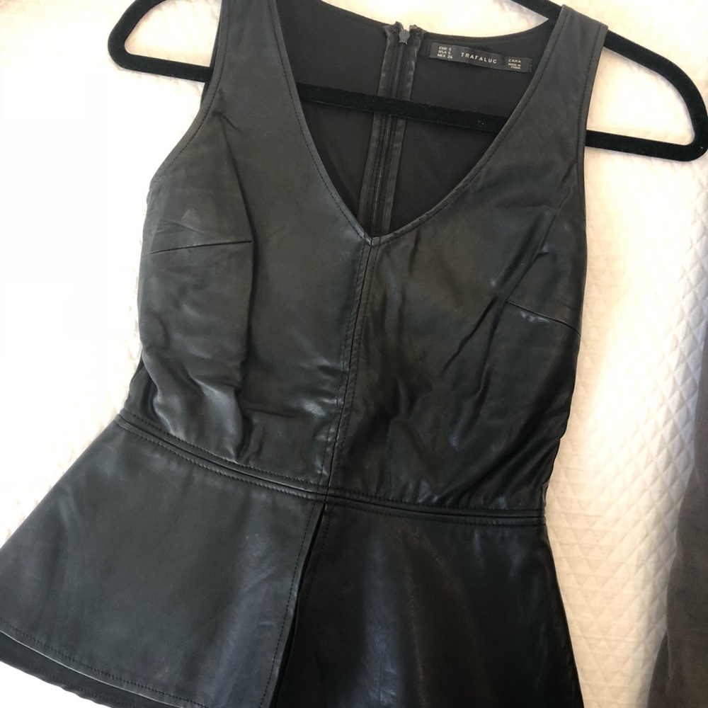 Zara Trafaluc Black Leather Peplum top S